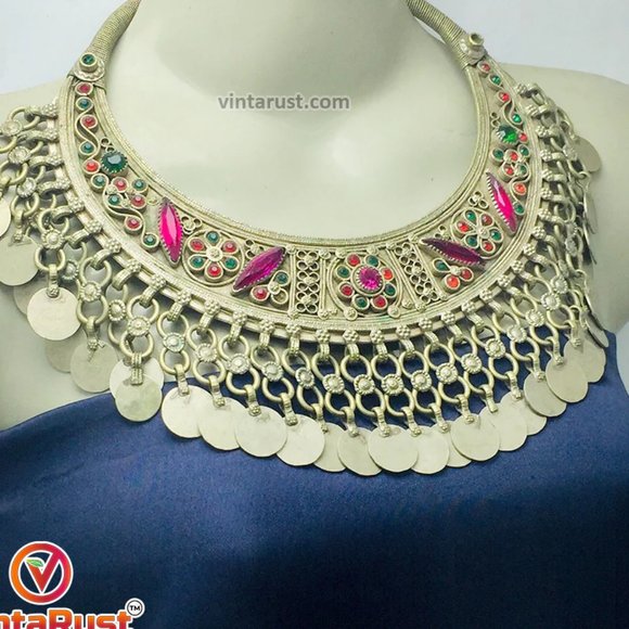 Gypsy Kuchi Handmade Torque Necklace With Tassels - Picture 2 of 8